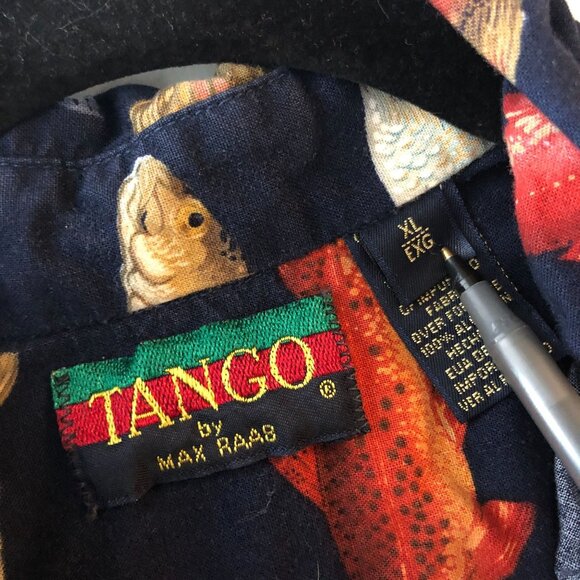 Tango by Max Raab Mens Button Down Shirt Novelty Fish Print Cotton Navy Blue XL - Picture 4 of 4